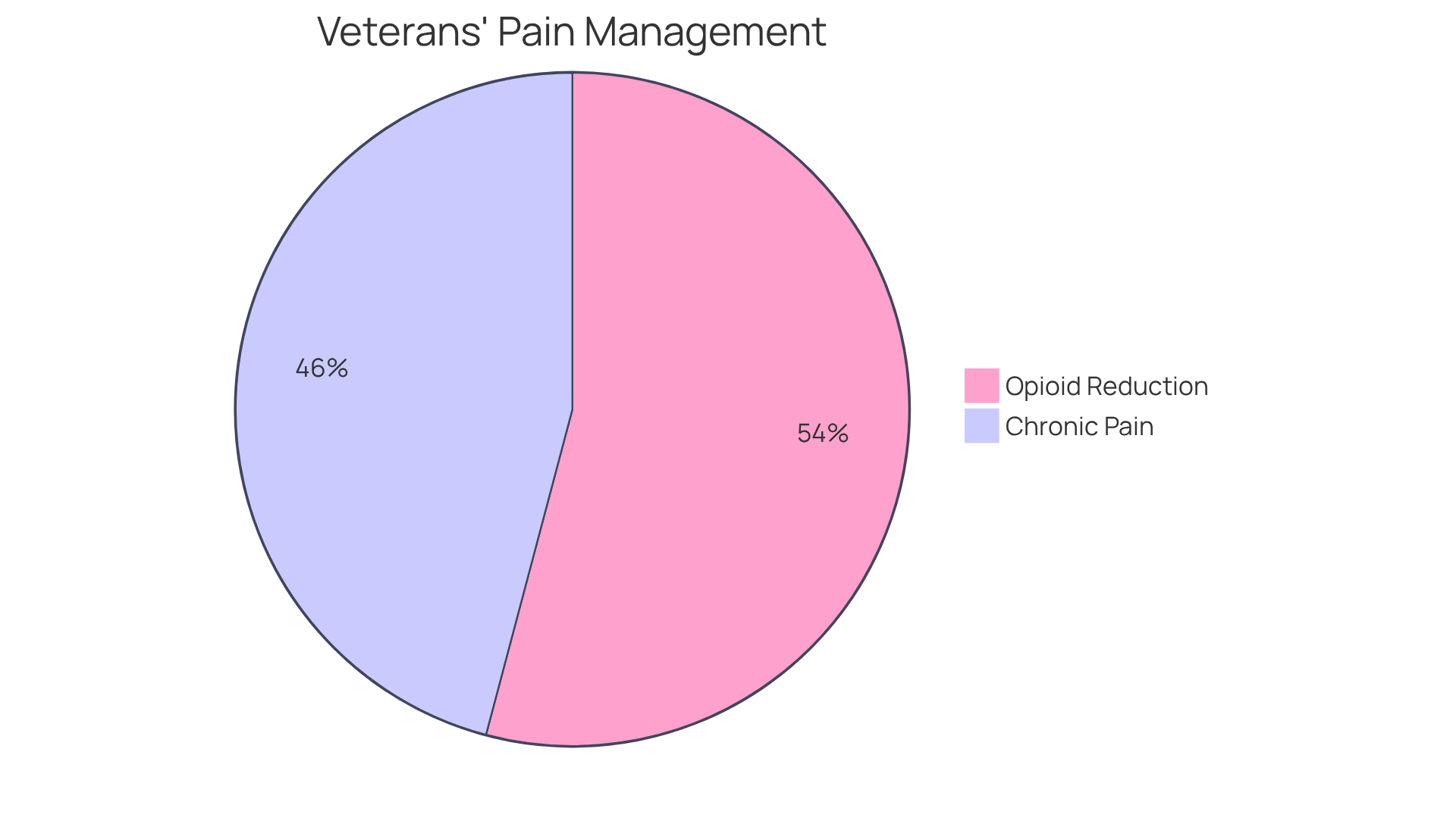 The blue slice shows the proportion of veterans dealing with chronic pain, while the green slice represents those who found relief from opioids after using therapeutic marijuana. Bigger slices mean a larger share of veterans in that category!
