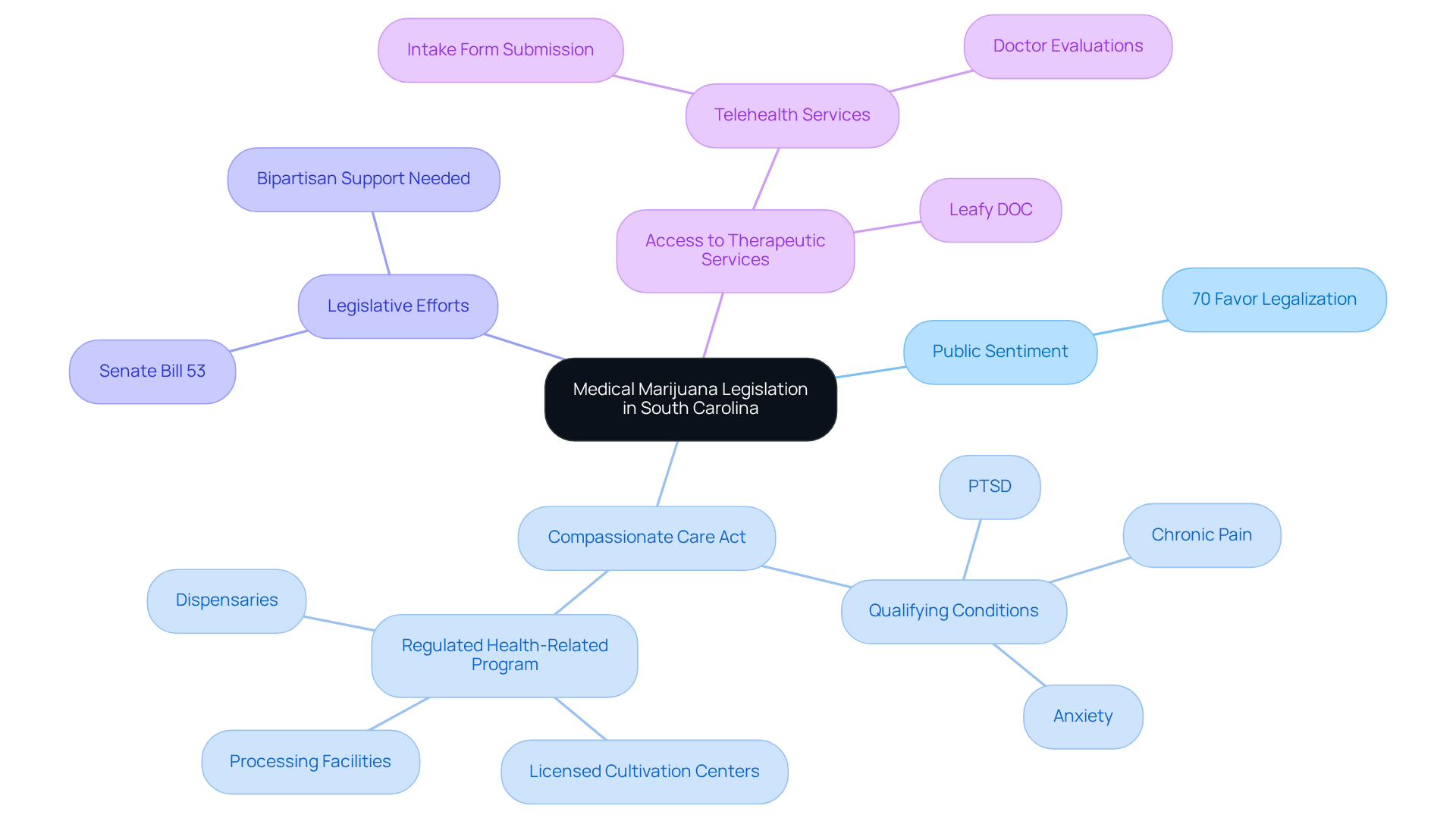 The central node represents the main topic, while branches and sub-branches show related ideas and details. This layout helps you see how everything connects within the legislative landscape.